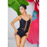 WT636Women's Spaghetti Strap Latin Dance Bodysuit, Fishnet Mesh Cutout Practice Competition Dancewear