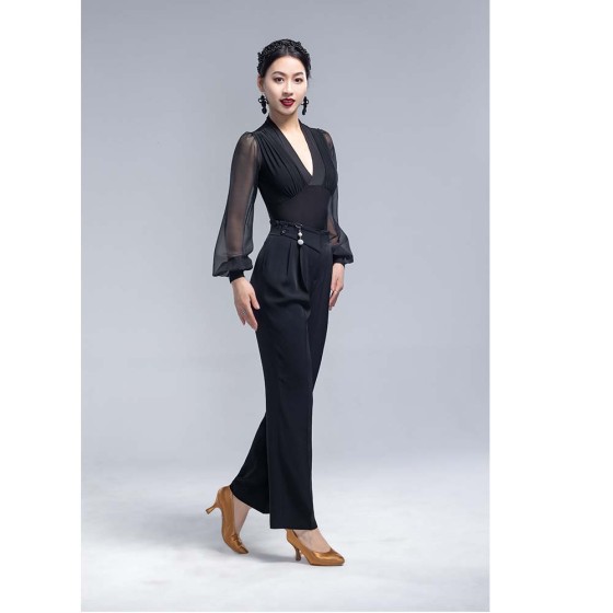 MK552-LWomen's High Waist Pleated Latin Dance Trousers