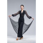 MT363Ladies Waltz V-Neck Sheer Long Sleeve Top