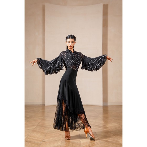 MQ813Asymmetrical Flowy Waltz Tango Practice & Performance Half Skirt