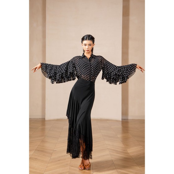 MQ813Asymmetrical Flowy Waltz Tango Practice & Performance Half Skirt