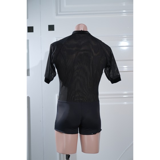 DX041Mens Short Sleeve Rhinestone Mesh Latin Ballroom Costume