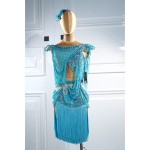 DX028Ladies Rhinestone Fringe Mesh Ballroom Latin Costume